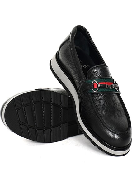 Hakiki Deri Kalın Tabanlı Siyah Loafer Erkek Ayakkabı Eva Taban - 3718 fırsatları