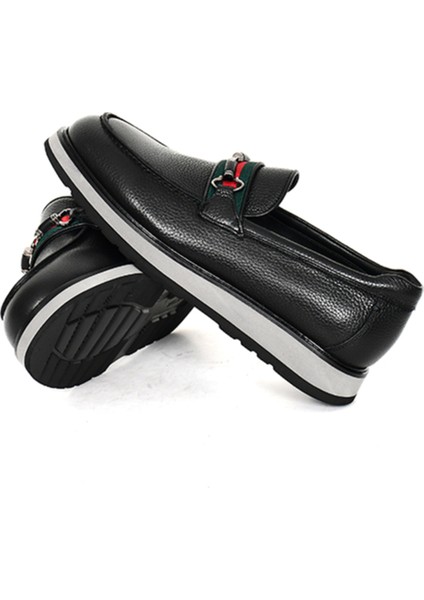 Hakiki Deri Kalın Tabanlı Siyah Loafer Erkek Ayakkabı Eva Taban - 3718 indirimleri