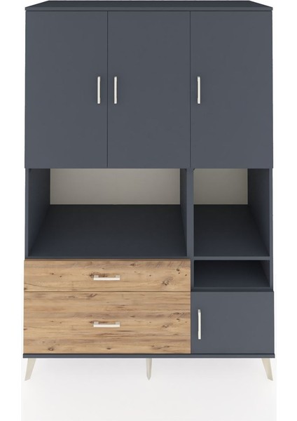 Kronos Dolap 7 Raflı 2 Çekmeceli 4 Kapaklı 132X59X195 Antrasit-Antrasit/çam