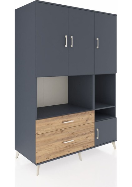 Kronos Dolap 7 Raflı 2 Çekmeceli 4 Kapaklı 132X59X195 Antrasit-Antrasit/çam fiyatları