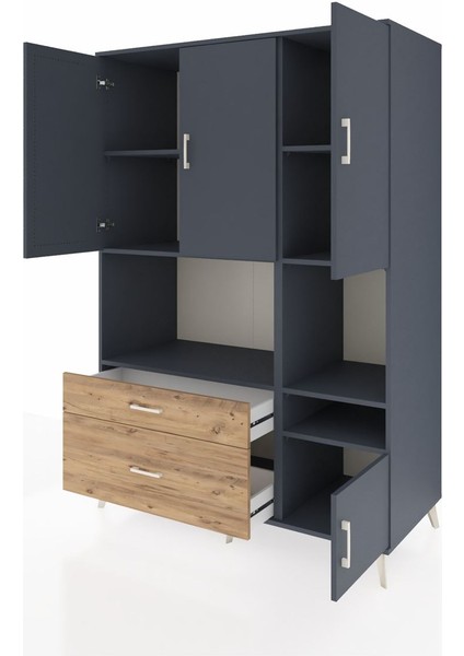 Kronos Dolap 7 Raflı 2 Çekmeceli 4 Kapaklı 132X59X195 Antrasit-Antrasit/çam modelleri