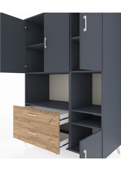 Kronos Dolap 7 Raflı 2 Çekmeceli 4 Kapaklı 132X59X195 Antrasit-Antrasit/çam fırsatları