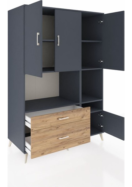 Kronos Dolap 7 Raflı 2 Çekmeceli 4 Kapaklı 132X59X195 Antrasit-Antrasit/çam indirimleri