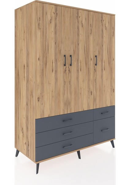 Kronos Dolap 5 Raflı 5 Çekmeceli Tek Askılı 132X59X195 Çam-Çam/antrasit fiyatları