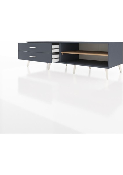 Kronos Tv Ünitesi Tek Raflı 2 Çekmeceli 176X59X51 Antrasit-Çam/antrasit modelleri