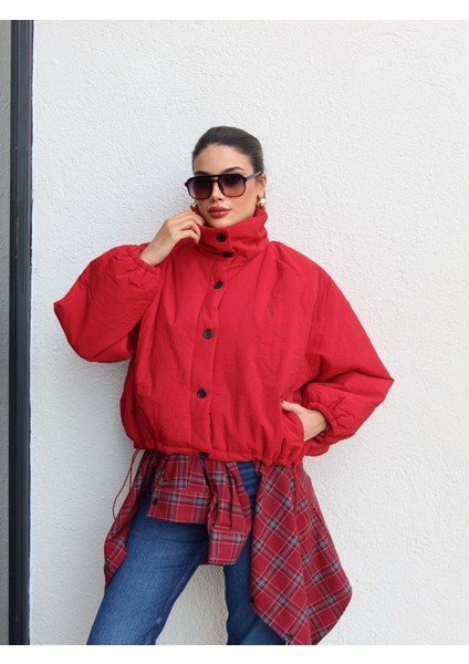 Dik Yaka Bel Lastik Paraşüt Mont