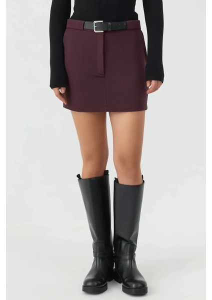 Kadın Düz Yüksek Bel Mini Şort Etek Koyu Mocha Kahve