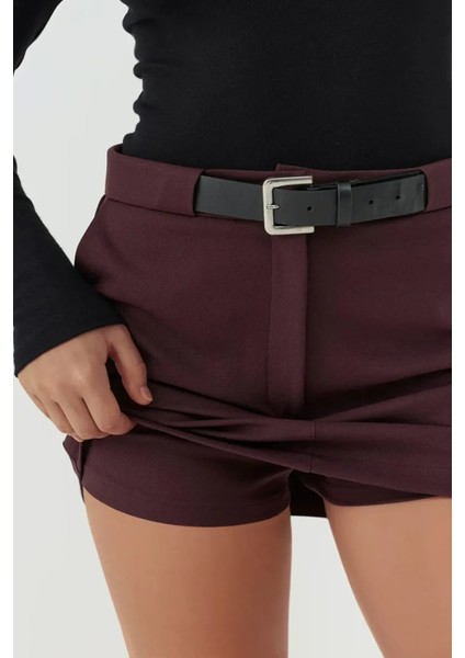 Kadın Düz Yüksek Bel Mini Şort Etek Koyu Mocha Kahve fiyatları