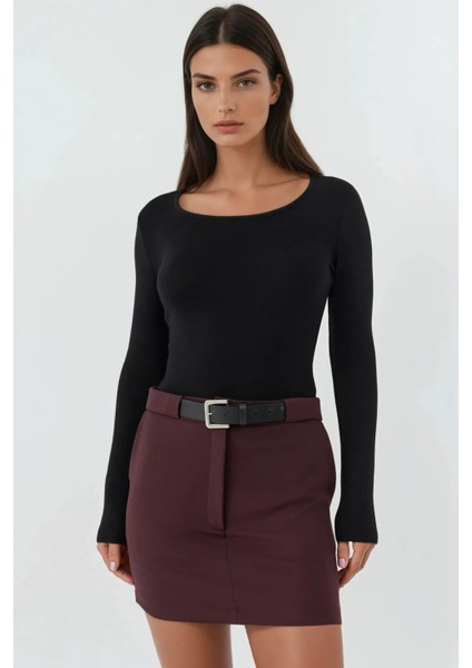 Kadın Düz Yüksek Bel Mini Şort Etek Koyu Mocha Kahve modelleri