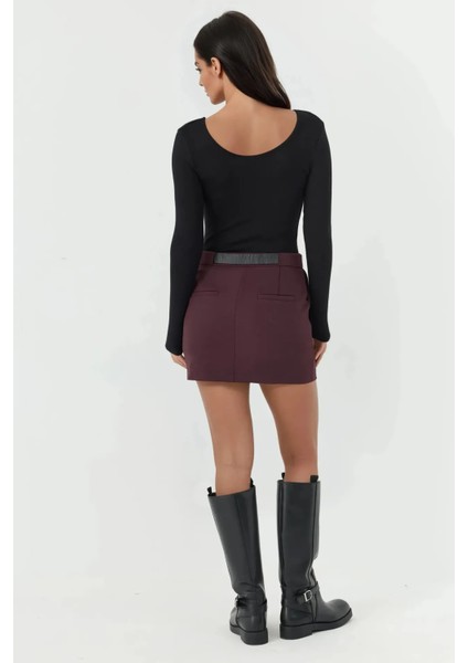 Kadın Düz Yüksek Bel Mini Şort Etek Koyu Mocha Kahve indirimleri