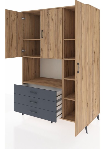 Kronos Dolap 7 Raflı 3 Çekmeceli 3 Kapaklı 132X59X195 Çam-Çam/antrasit modelleri