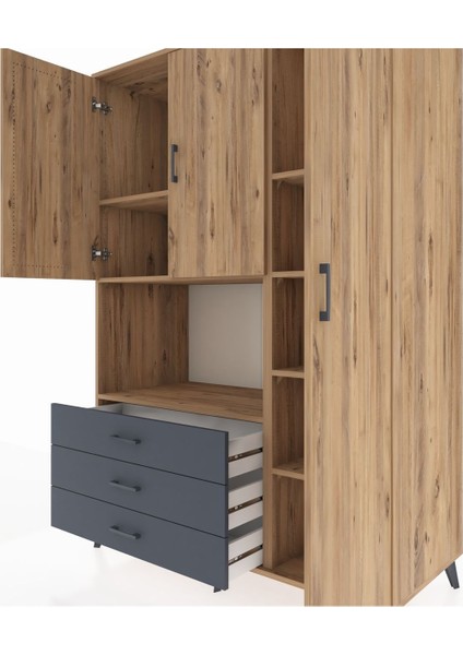 Kronos Dolap 7 Raflı 3 Çekmeceli 3 Kapaklı 132X59X195 Çam-Çam/antrasit fırsatları