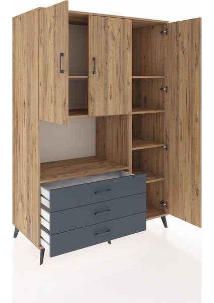 Kronos Dolap 7 Raflı 3 Çekmeceli 3 Kapaklı 132X59X195 Çam-Çam/antrasit indirimleri