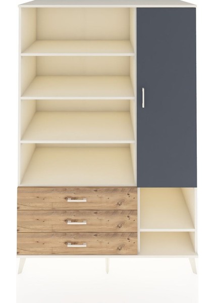 Kronos Dolap 9 Raflı 3 Çekmeceli Tek Kapaklı 132X59X195 Aytaşı-Antrasit/çam