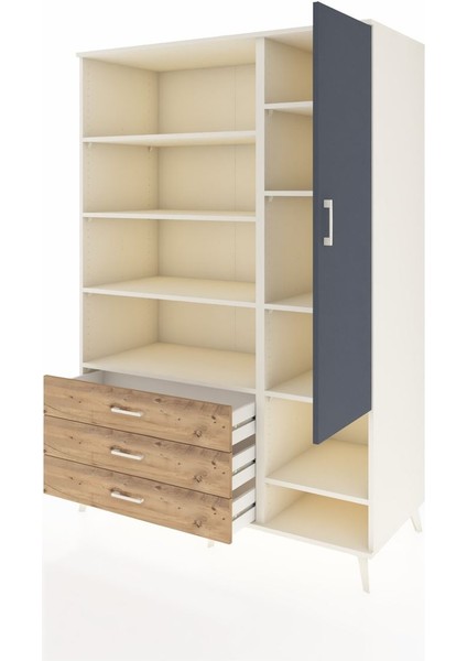 Kronos Dolap 9 Raflı 3 Çekmeceli Tek Kapaklı 132X59X195 Aytaşı-Antrasit/çam modelleri