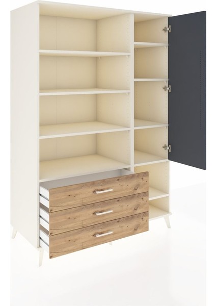 Kronos Dolap 9 Raflı 3 Çekmeceli Tek Kapaklı 132X59X195 Aytaşı-Antrasit/çam indirimleri