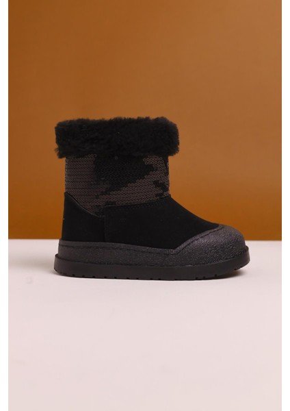 Hanne Siyah Süet Pullu Içi Kürklü Çocuk Bot