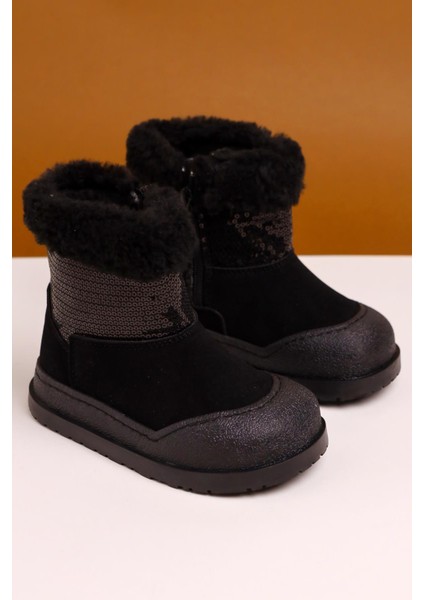 Hanne Siyah Süet Pullu Içi Kürklü Çocuk Bot modelleri