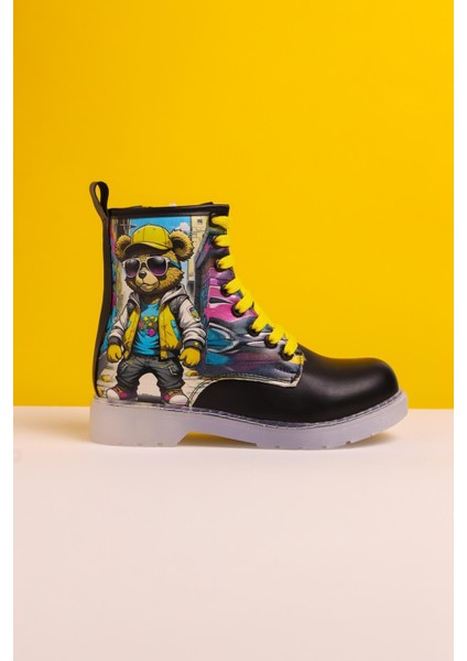 Denis Siyah Çizgi Karakter Baskılı Bağcıklı Çocuk Bot