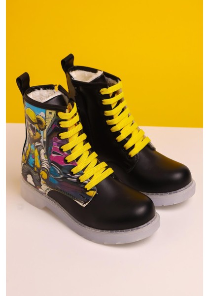 Denis Siyah Çizgi Karakter Baskılı Bağcıklı Çocuk Bot modelleri