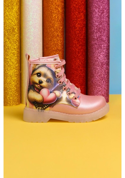 Liselle Pembe Çizgi Karakter Baskılı Bağcıklı Çocuk Bot