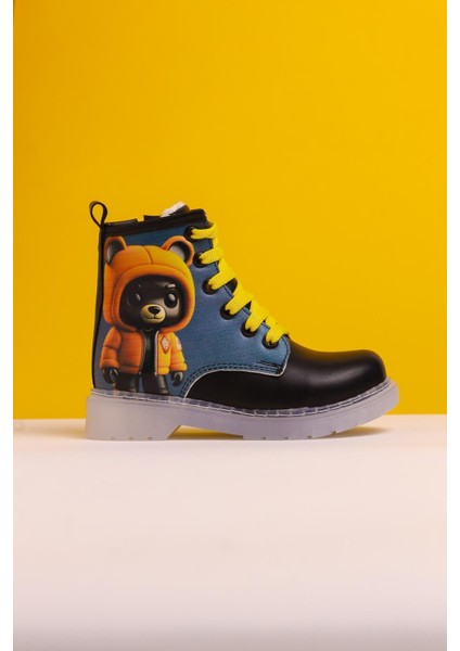 Lisha Siyah Çizgi Karakter Baskılı Bağcıklı Çocuk Bot