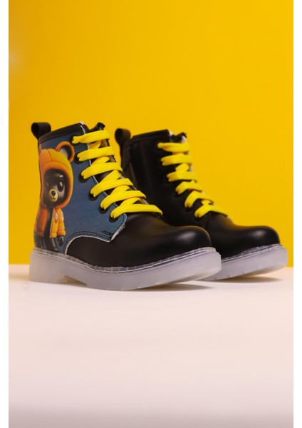 Lisha Siyah Çizgi Karakter Baskılı Bağcıklı Çocuk Bot modelleri