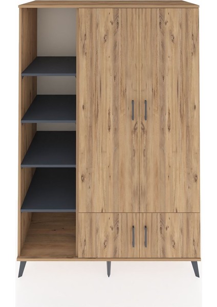 Kronos Dolap 6 Raflı 4 Kapaklı Tek Askılı 132X59X195 Çam-Çam/antrasit