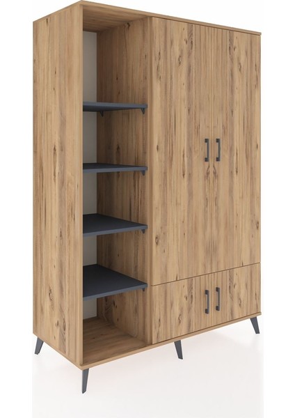 Kronos Dolap 6 Raflı 4 Kapaklı Tek Askılı 132X59X195 Çam-Çam/antrasit fiyatları