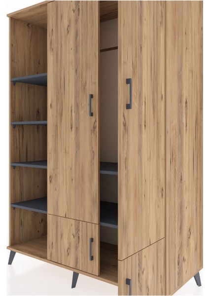 Kronos Dolap 6 Raflı 4 Kapaklı Tek Askılı 132X59X195 Çam-Çam/antrasit fırsatları