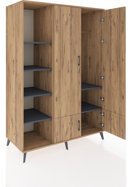 Kronos Dolap 6 Raflı 4 Kapaklı Tek Askılı 132X59X195 Çam-Çam/antrasit indirimleri