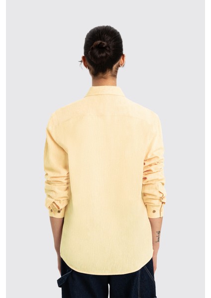 Sarı Uzun Kollu Kadın Keten Gömlek fırsatları