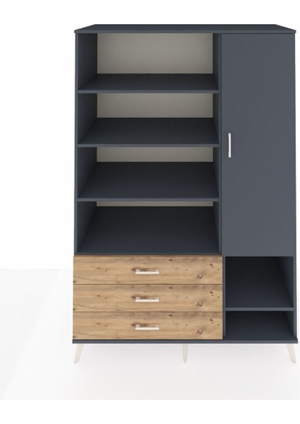 Kronos Dolap 9 Raflı 3 Çekmeceli Tek Kapaklı 132X59X195 Antrasit-Antrasit/çam