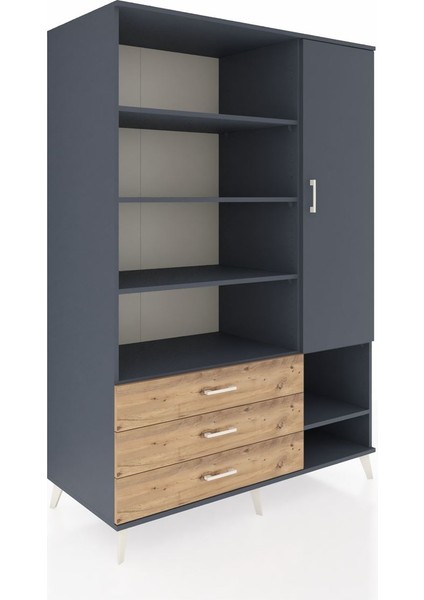 Kronos Dolap 9 Raflı 3 Çekmeceli Tek Kapaklı 132X59X195 Antrasit-Antrasit/çam fiyatları