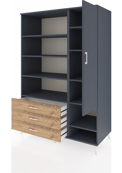 Kronos Dolap 9 Raflı 3 Çekmeceli Tek Kapaklı 132X59X195 Antrasit-Antrasit/çam modelleri