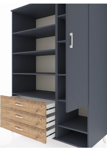 Kronos Dolap 9 Raflı 3 Çekmeceli Tek Kapaklı 132X59X195 Antrasit-Antrasit/çam fırsatları