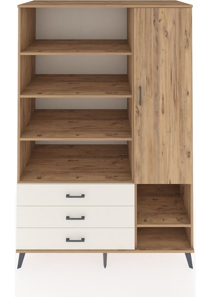 Kronos Dolap 9 Raflı 3 Çekmeceli Tek Kapaklı 132X59X195 Çam-Çam/aytaşı