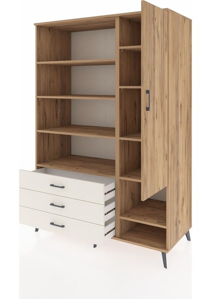 Kronos Dolap 9 Raflı 3 Çekmeceli Tek Kapaklı 132X59X195 Çam-Çam/aytaşı modelleri