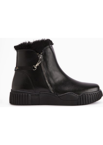 Sora Siyah Kürklü Fermuarlı Kadın Spor Bot