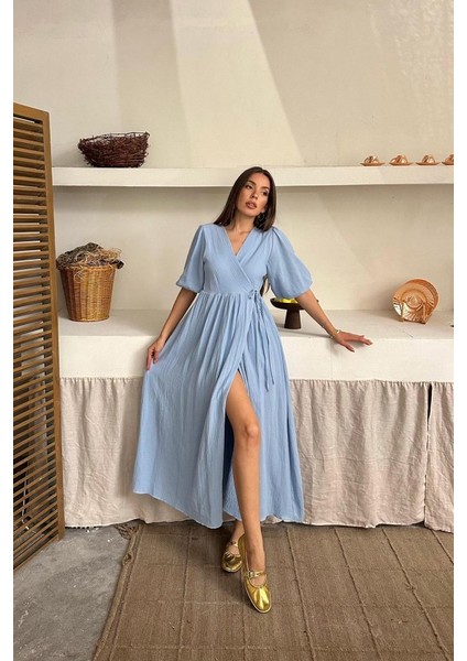 Bebe Mavi Müslin Uzun Elbise