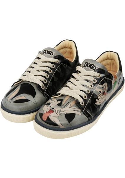 Kadın Vegan Deri Siyah Sneakers - Warner Bros Bugs Bunny Playful Bugs Tasarım
