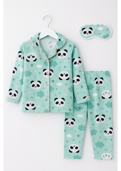 Kız Çocuk 4-12 Yaş Göz Bantlı 3 Parça 100%100PAMUK Gecelik Üçlü Takım