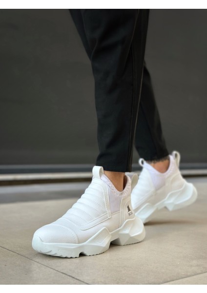 ET0401 Bağcıksız Rahat Kalın Taban Beyaz Erkek Spor Yarım Bilek Bot
