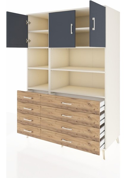 Kronos Dolap 8 Raflı 8 Çekmeceli 3 Kapaklı 132X59X195 Aytaşı-Antrasit/çam modelleri