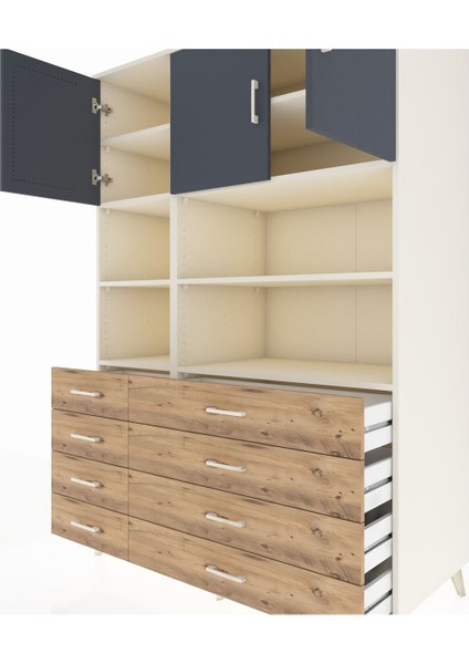 Kronos Dolap 8 Raflı 8 Çekmeceli 3 Kapaklı 132X59X195 Aytaşı-Antrasit/çam fırsatları