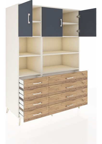 Kronos Dolap 8 Raflı 8 Çekmeceli 3 Kapaklı 132X59X195 Aytaşı-Antrasit/çam indirimleri