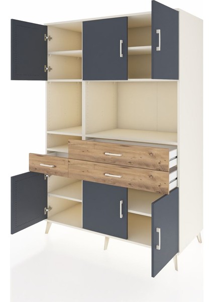 Kronos Dolap 9 Raflı 3 Çekmeceli 6 Kapaklı 132X59X195 Aytaşı-Antrasit/çam modelleri