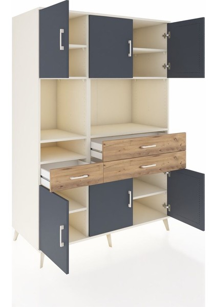 Kronos Dolap 9 Raflı 3 Çekmeceli 6 Kapaklı 132X59X195 Aytaşı-Antrasit/çam indirimleri