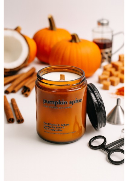 : Pumpkin Spice : Amber Cam Kavanozda : Kokulu Soya Mum (Balkabağı, Tarçın, Portakal, Hindistan Cevizi, Karamel)