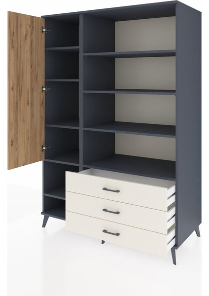 Kronos Dolap 9 Raflı 3 Çekmeceli Tek Kapaklı 132X59X195 Antrasit-Çam/aytaşı modelleri